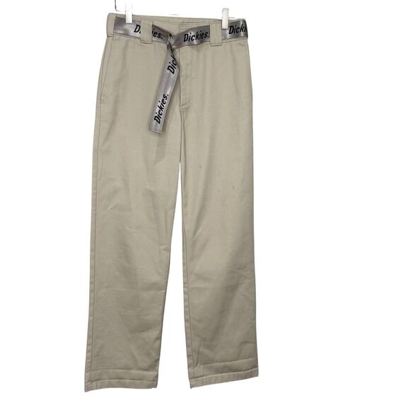 Dickies Girl Worker Crop Roll Hem Pants Womens 0 / 24 Khaki Straight Leg Belted - Picture 1 of 10